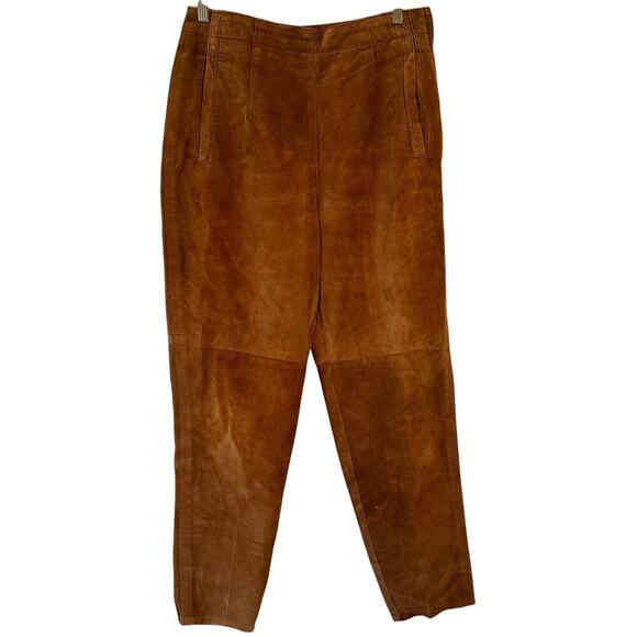 Vtg First Issue Womens Leather Pants Size 12 Tan Western Yellowstone Barrel Leg